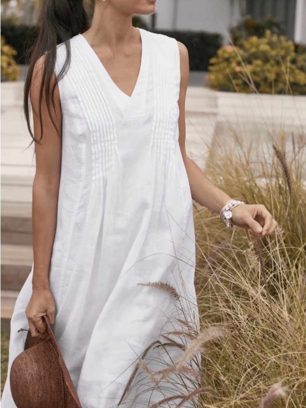J. Jill White V-Neck Sleeveless A-Line gauzy linen Dress SMALL